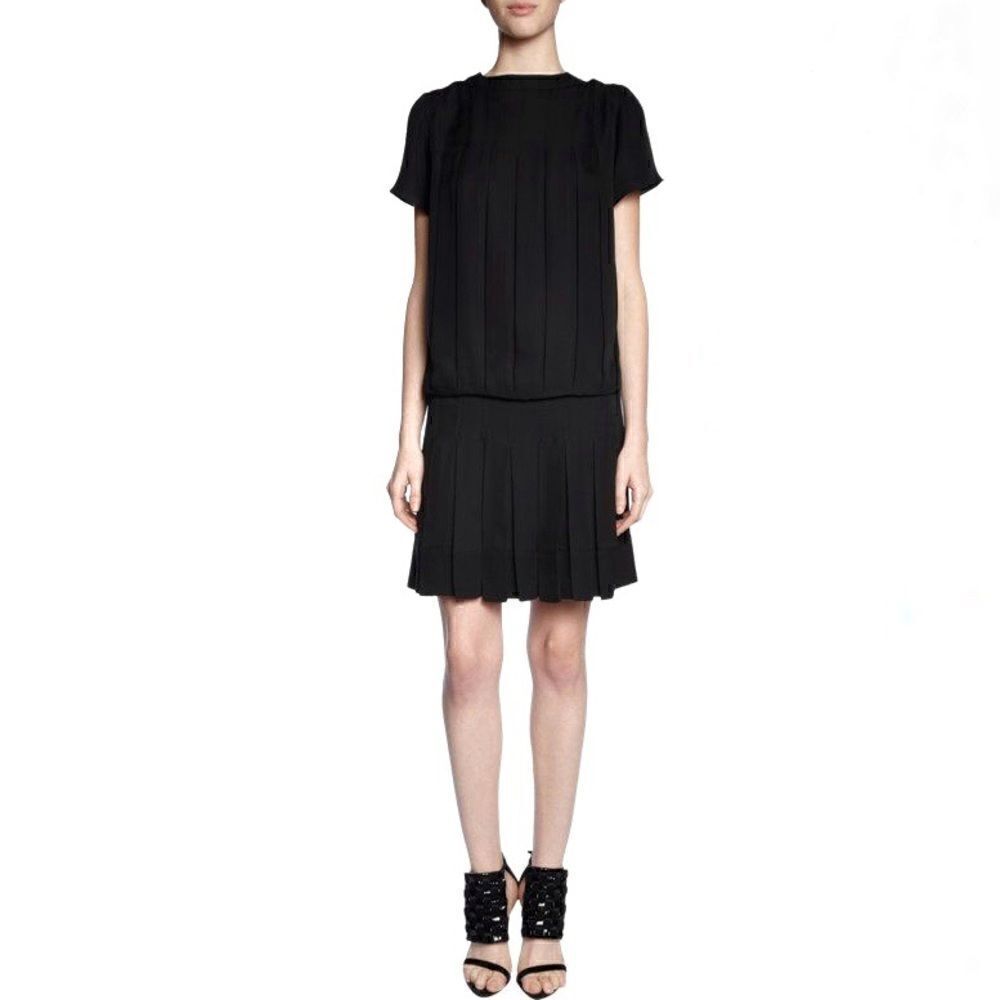 Proenza Schouler NWOT Pleated Silk Drop Waist Mini Dress in Black Size 8